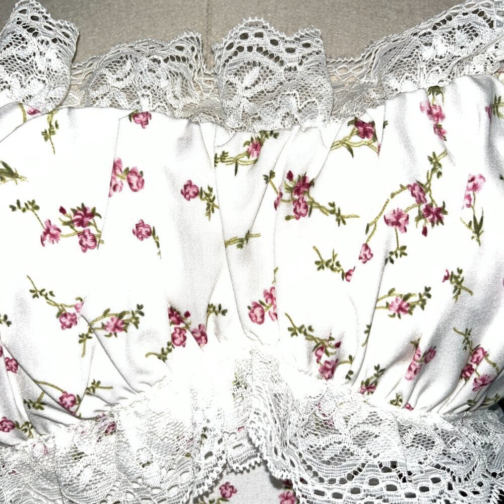 2bella Boutique Spaghetti Strap Ruffle Tie Bottom Mini Dress -White Ditzy Floral - Picture 3 of 15